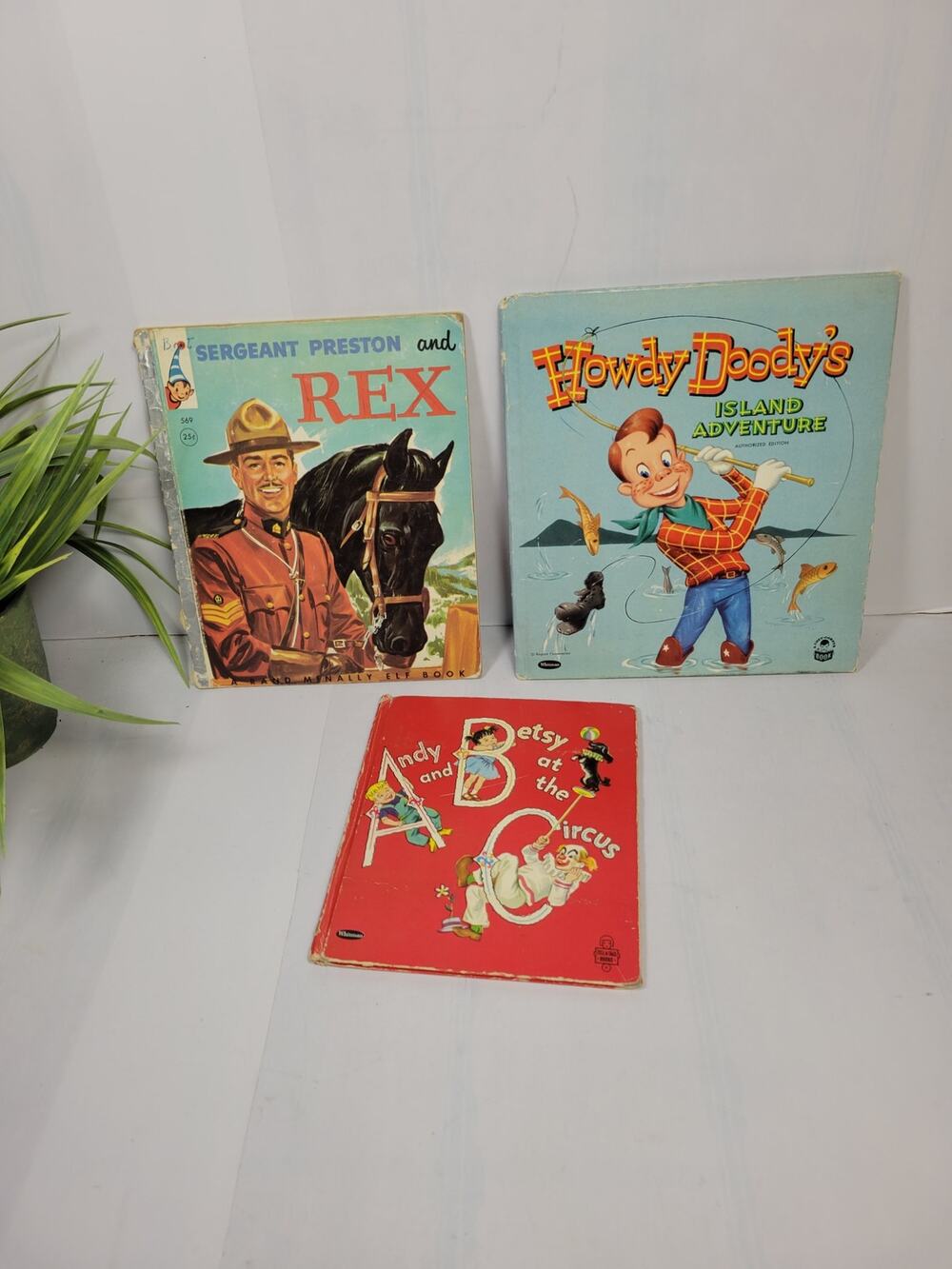 3 Vintage Childrens Board Books Howdy Doody Sergeant Preston Andy Betsy 50s
